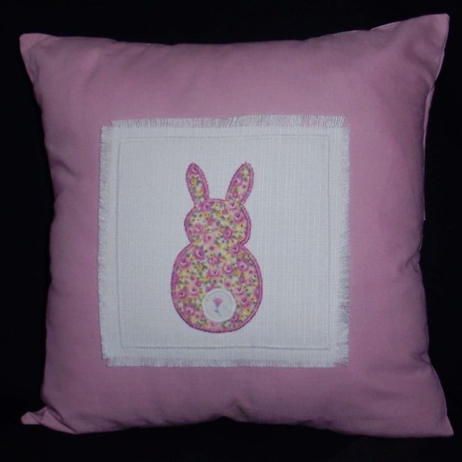 Nursery cushion with pink rabbit applique - Folksy