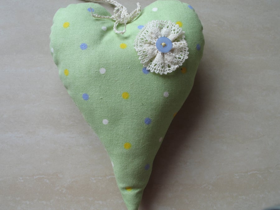 SALE Green Spotty Heart Hanging Decoration