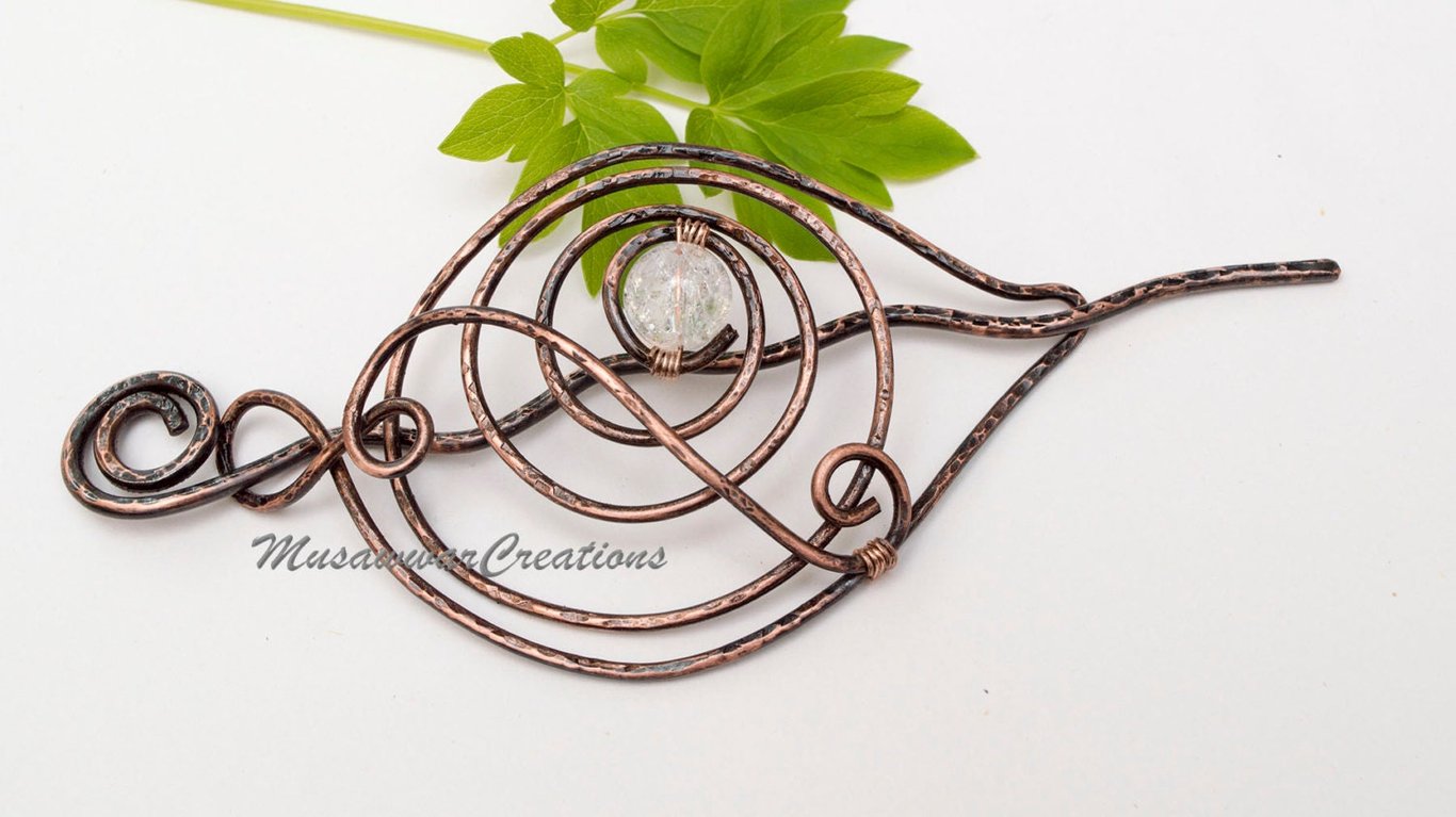 Antique Copper & Brass Hair Bun Slide – Handmade Hair Accessory