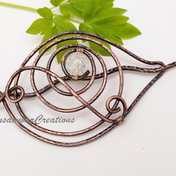 Antique Copper & Brass Hair Bun Slide – Handmade Hair Accessory