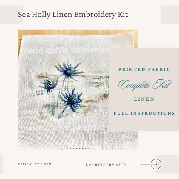 Linen Sea Holly Embroidery Kit