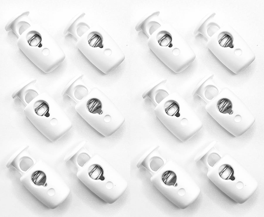 Pack of 12 Cord Locks, 17mm Tall, White, Drawstring Spring Toggle