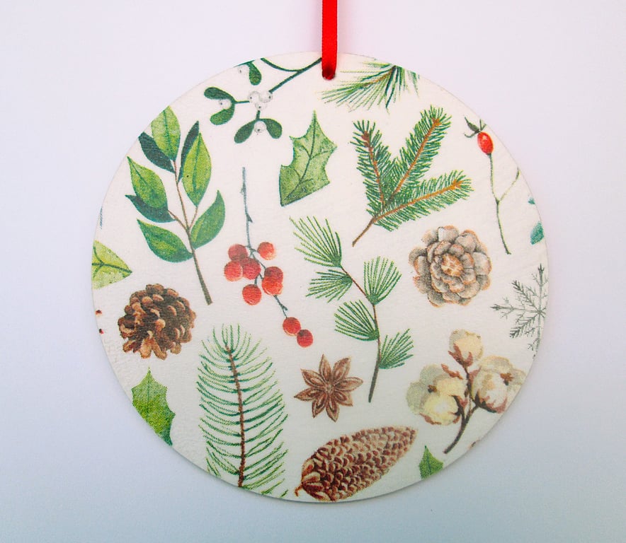 Christmas greenery wood decoupage hanging decoration