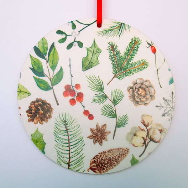 Christmas greenery wood decoupage hanging decoration