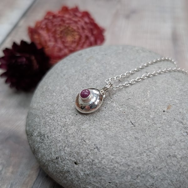 Sterling Silver Pebble Necklace with Ruby - JBJ6017