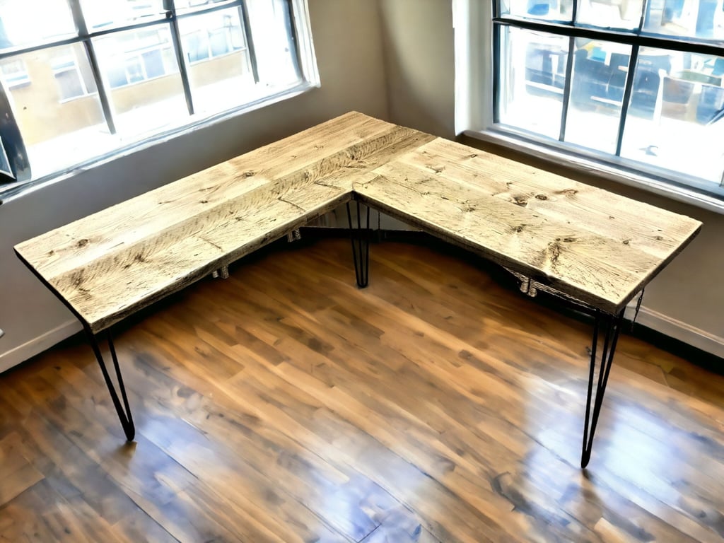 Corner Office Desk - Two Boards, Custom Made From Reclaimed Scaffold Boards And 