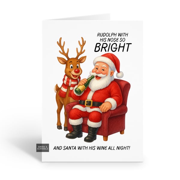 Funny Christmas Card For Him Or Her - Rudolph & Santa
