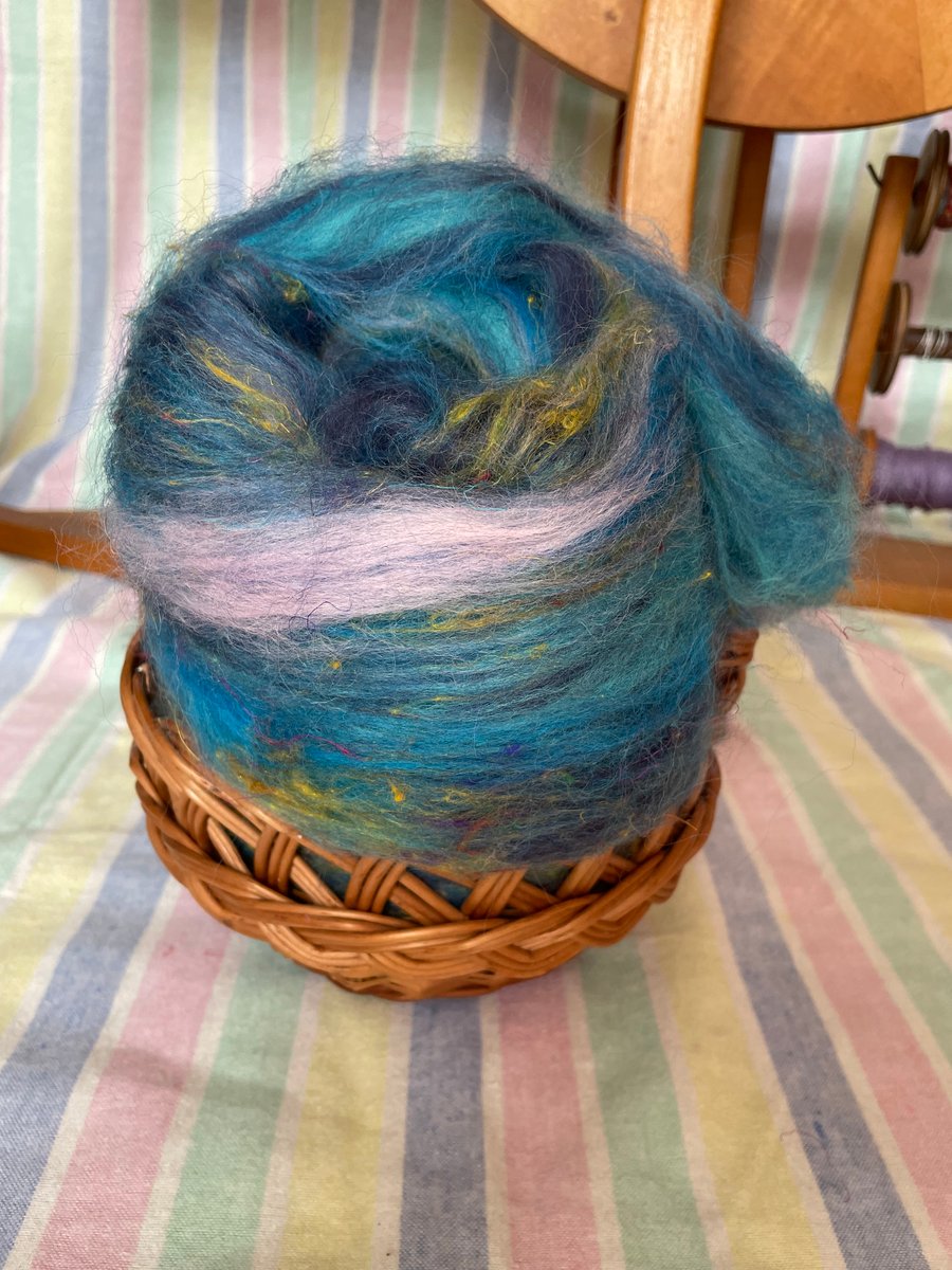 100% Wool Art Batt. Blue & Yellow