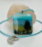 Fused Glass Pendant Necklace, mini vista - tree by the ocean