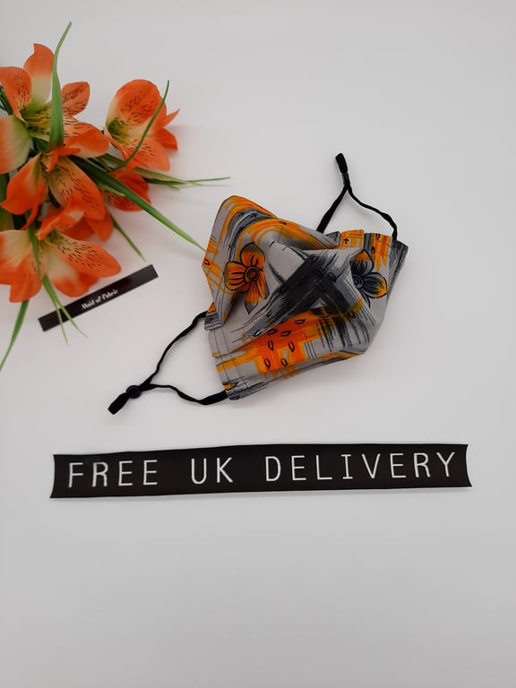 Face mask,  small, 3 layer,  washable in yellow and grey 