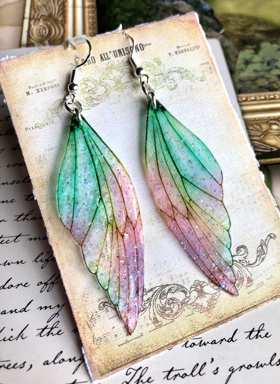 Pastel Coloured Sterling Silver Fairy Wing Earrings Style 3