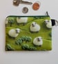 Coin purse sheep in green meadow print fabric