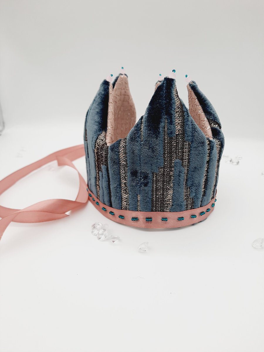 Teal velvet and pink crown, children's princess dress up accessories.  