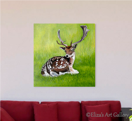 Original Fallow Deer Wildlife Contemporary Art Acrylic Painting on Box Canvas