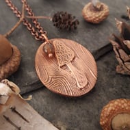 Morel copper pendant,  moss agate gemstone, autumn, Samhain 