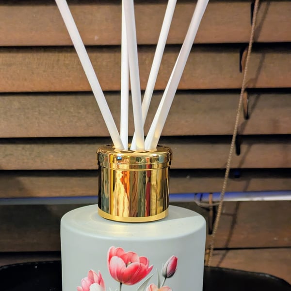 Grey glass diffuser bottle tulip flower theme 150 ml size with reed sticks 