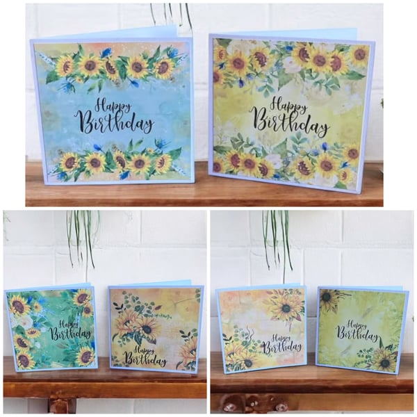 Set of 6 Sunflower Birthday Cards. Bright & Happy Greeting Cards for Birthday.