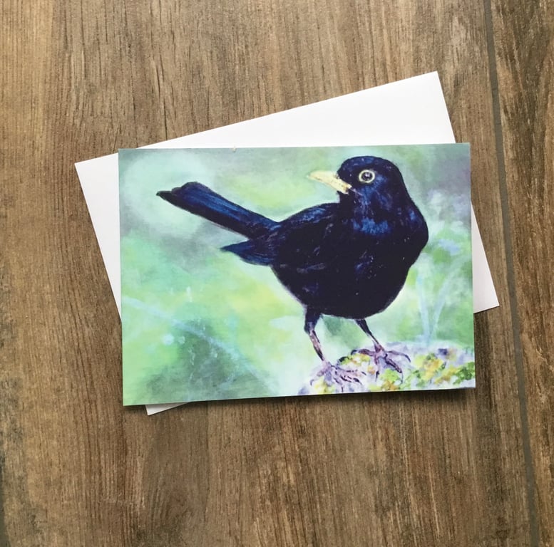 Blackbird greeting card by UK artist Janet Bird