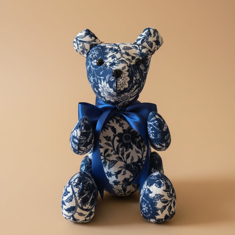 Custom Handmade Teddy Bear - Vintage Print with Bow