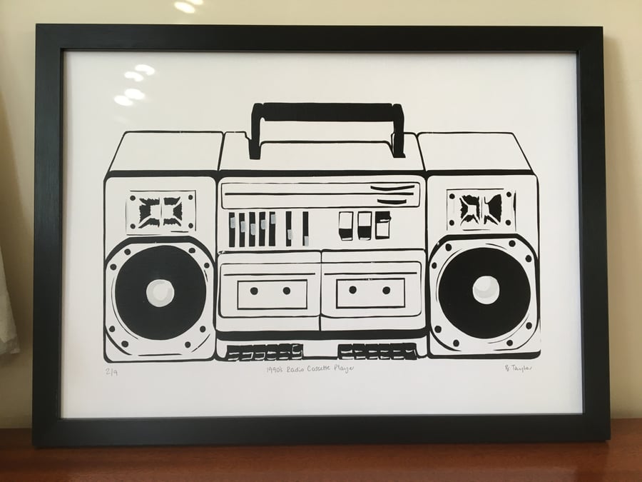 1990s Radio Cassette Player - Handmade Silkscreen Print A3