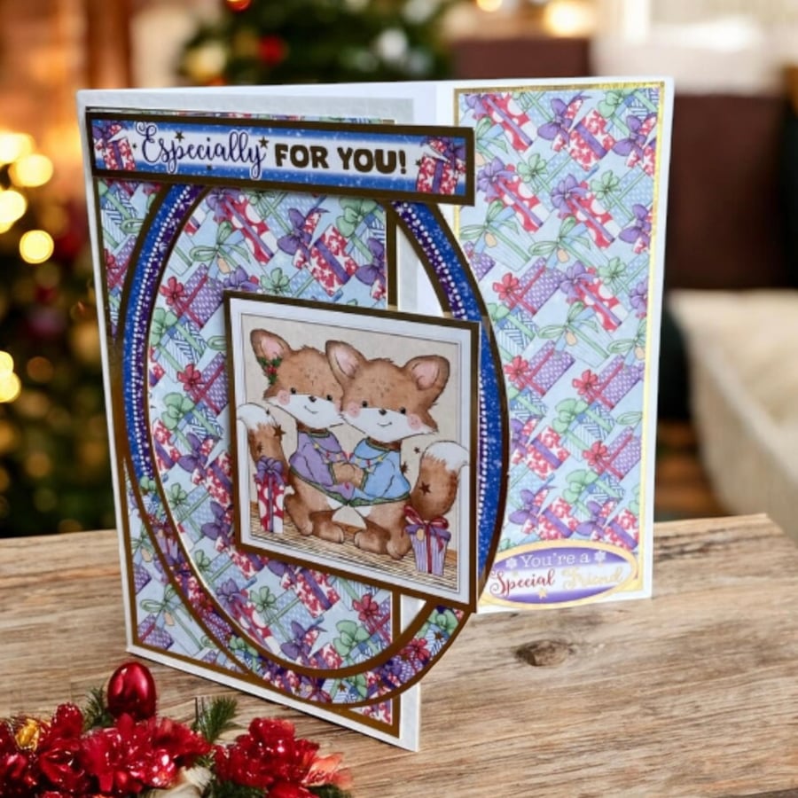 Christmas Card for a Friend. Cute Fox Christmas Card for a Friend. - Folksy