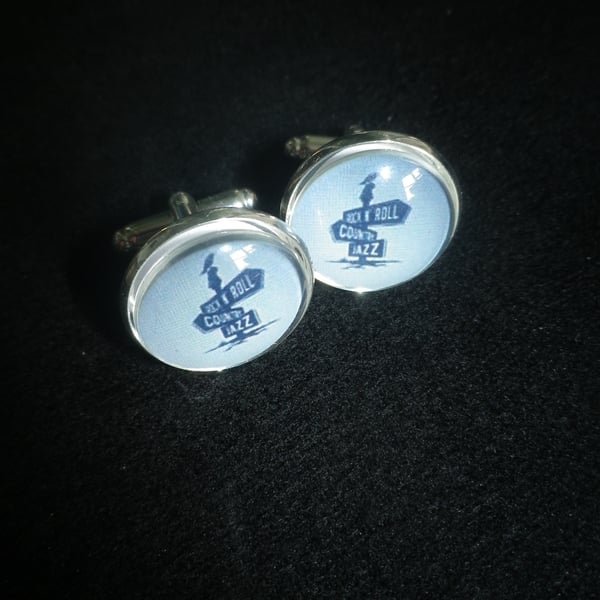 Music Signpost cufflinks, matching tie clip available, free UK shipping.........