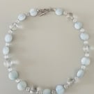 Handmade Light Blue Stone Necklace with Clear Glass Beads - One of a Kind
