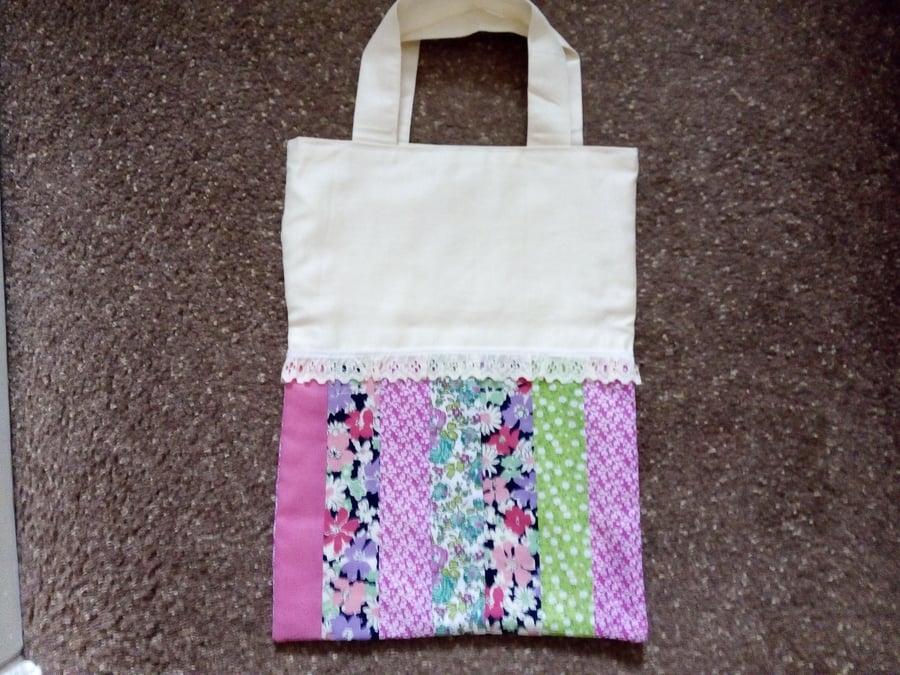 Floral Fabric Fully Lined Tote Bag