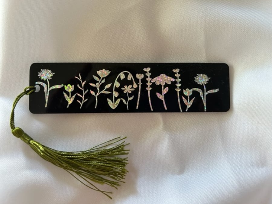Black Acrylic bookmarks floral vinyl design