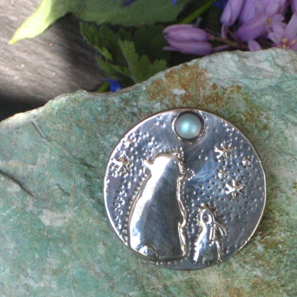 Slight Seconds! Hare and Bear Brooch with Swarovski Pearl Moon