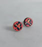 Hand painted colourful leopard print wooden circle ear studs - Image 6