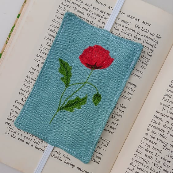 Elasticated Bookmark with Embroidered Poppy