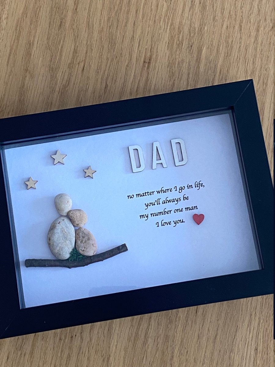 Father's Day Personalised Gift, Birthday Gift for Dad, Pebble Artwork Frame for 