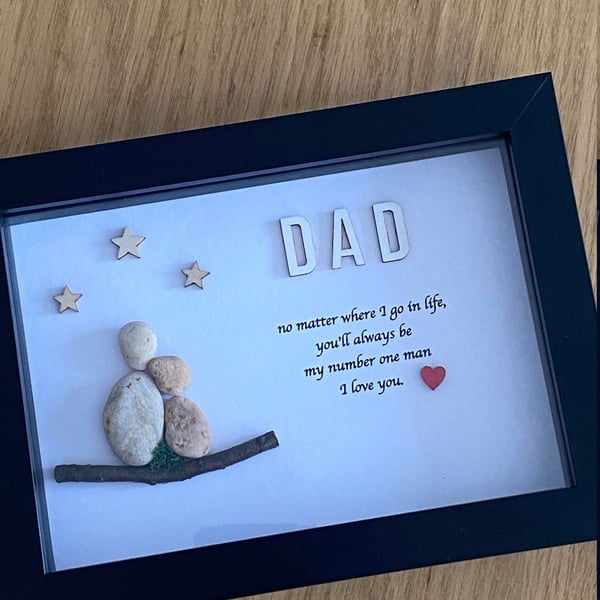 Father's Day Personalised Gift, Birthday Gift for Dad, Pebble Artwork Frame for 