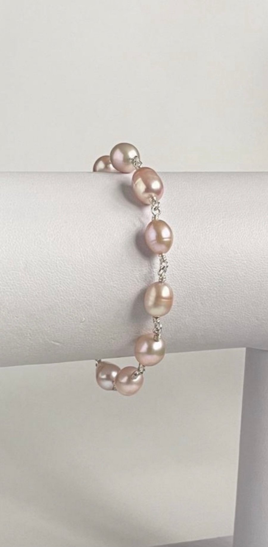 Sterling Silver Freshwater Cultured Rosary Linked Pearl Bracelet 