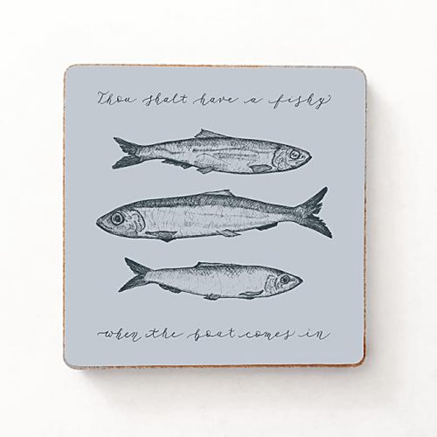 Fishy Dishy Herring Illustration Wooden Fridge Magnet