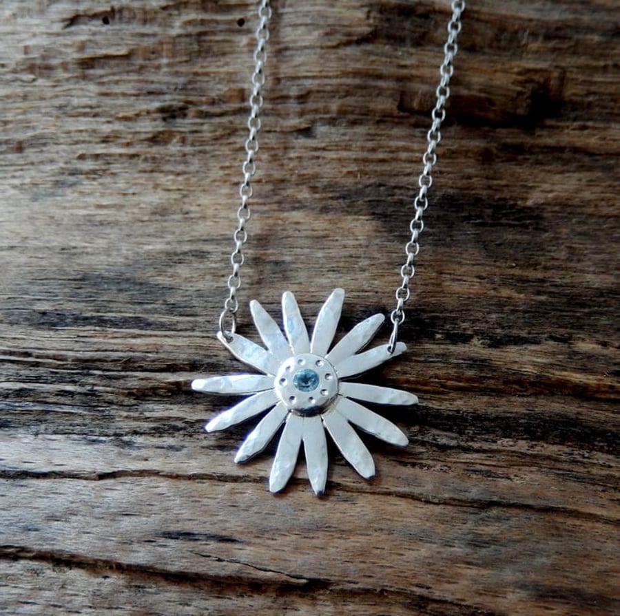 Recycled Handmade Sterling Silver Topaz Flower Pendant