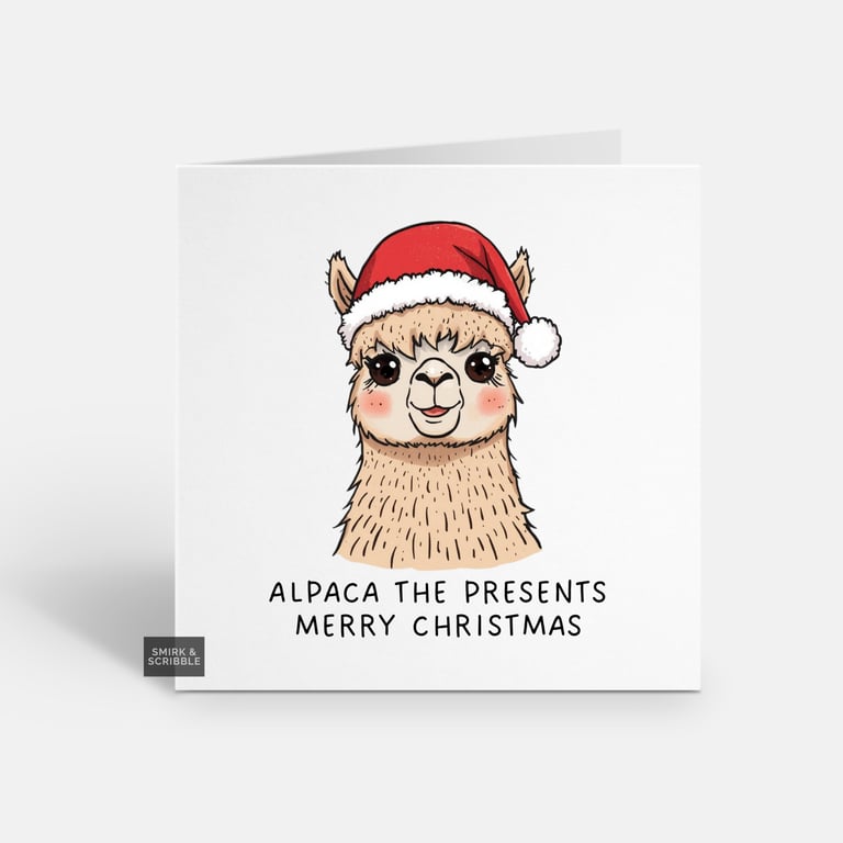Unique Funny Christmas Card - Cute Xmas Greeting - Llama Alpaca