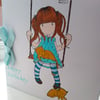 Personalised Gorjuss blue girl on swing birthday card