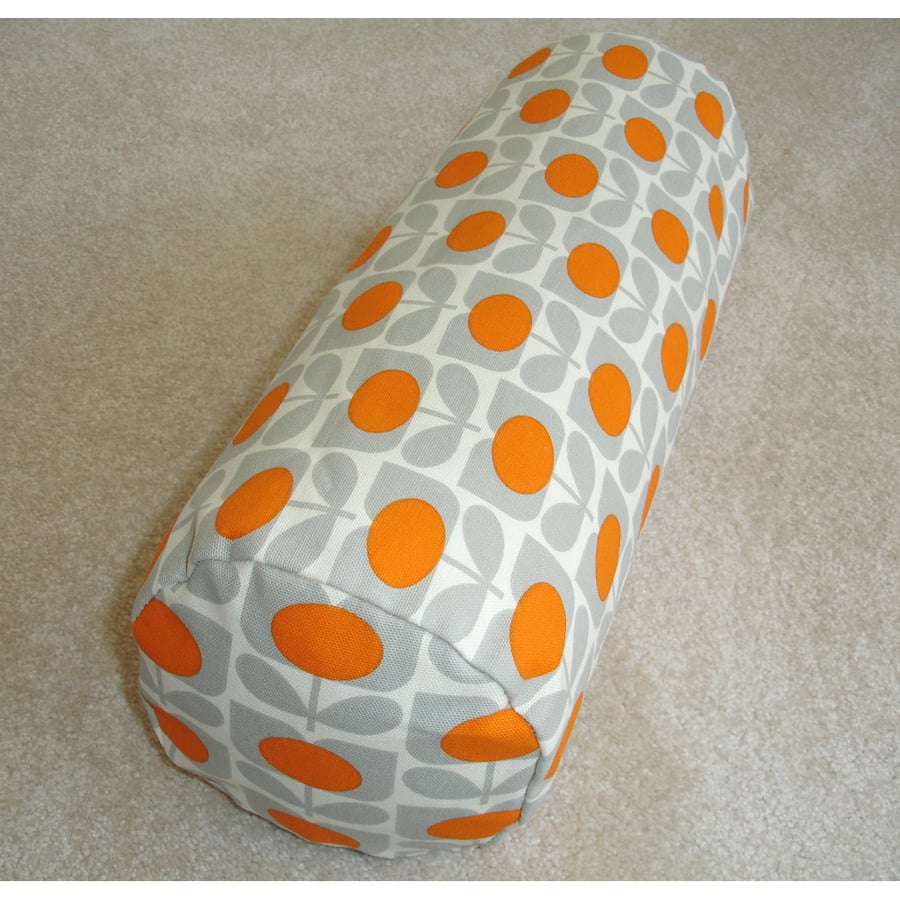 Bolster Cushion Cover 18"x8" Round Cylinder Neck Roll Pillow Orange Grey MCM