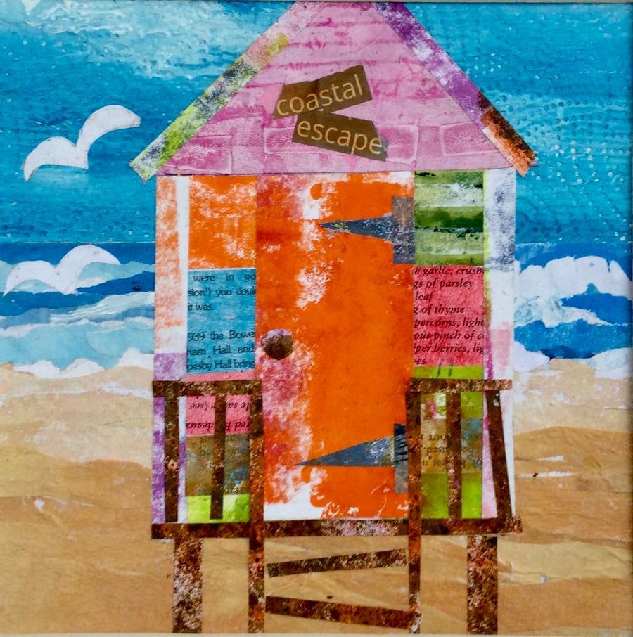 Original mixed media  art painting entitled "Coastal Escape"