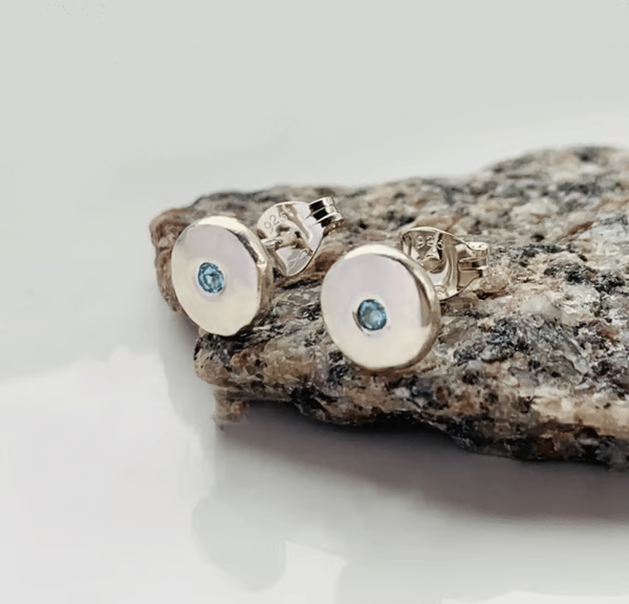 STERLING SILVER Topaz stud earrings, Handmade Urban Jewellery