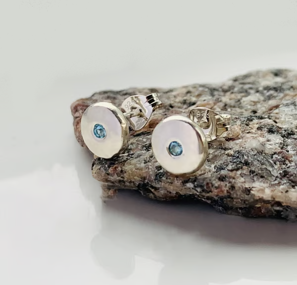 STERLING SILVER Topaz stud earrings, Handmade Urban Jewellery