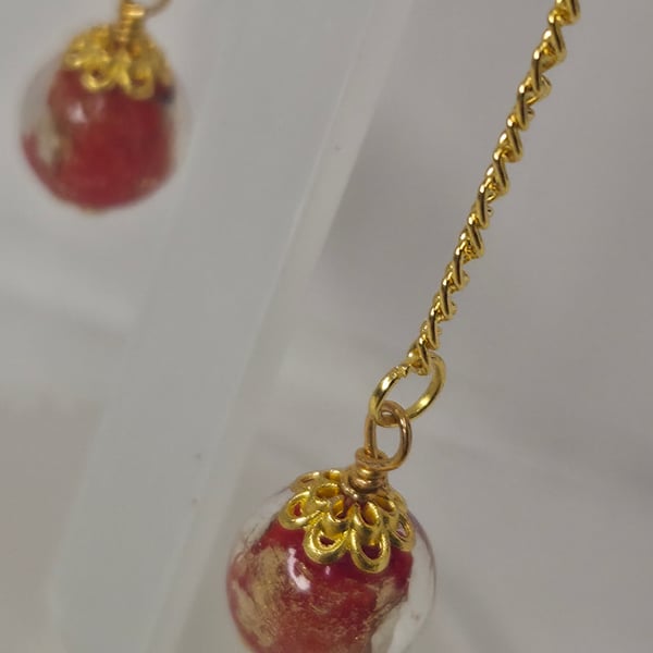 Gold coloured chain drop Red and Gold-toned earrings 