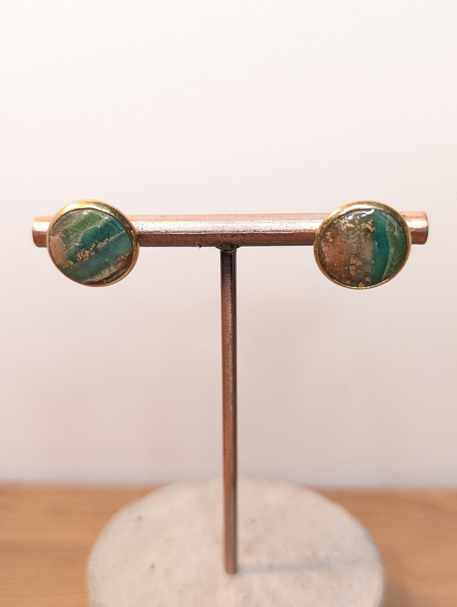 Green  agate polymer clay earrings- studs