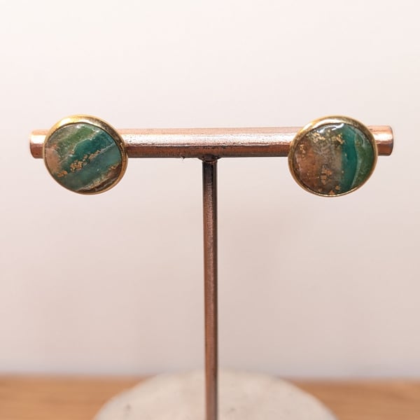 Green  agate polymer clay earrings- studs