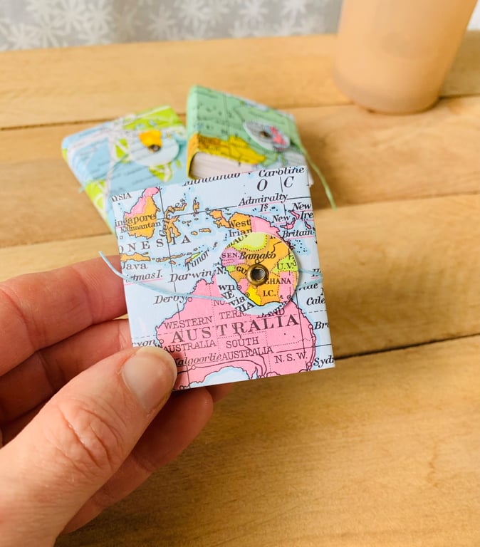 Tiny Concertina Sketchbook with Recycled Map Cover. Australia.