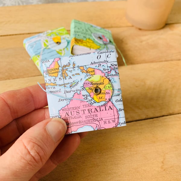 Tiny Concertina Sketchbook with Recycled Map Cover. Australia.