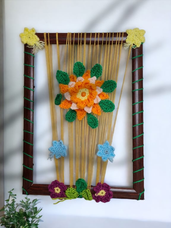 wood frame with crochet flowers