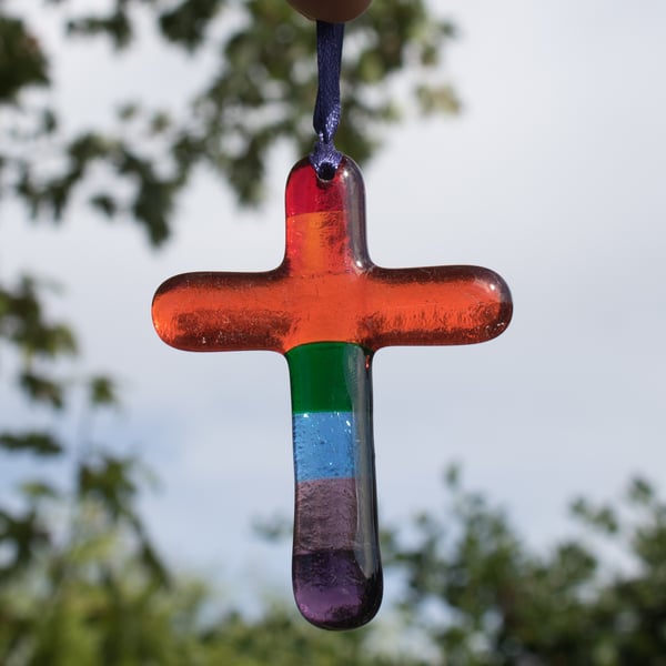 Multi-Coloured Cross in Fused Glass